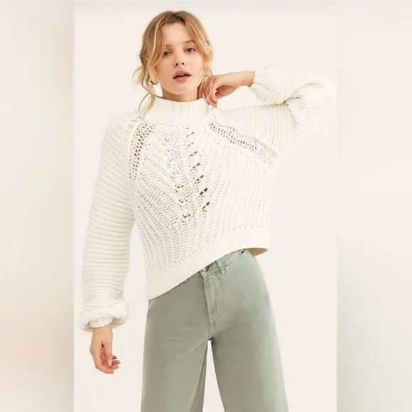 Free People Ivory Chunky Knit Sweater - Picture 5 of 9